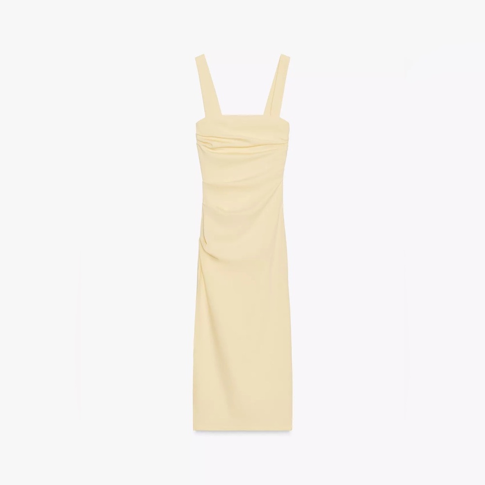 NWT Zara Pleated Light Yellow Midi Dress